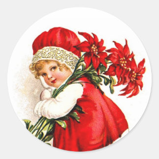 Illustration im Vintage-Stil: Mädchen mit Weihnach Runder Aufkleber