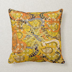 Illustration in den Farben Gelb, Orange und Braun. Kissen
