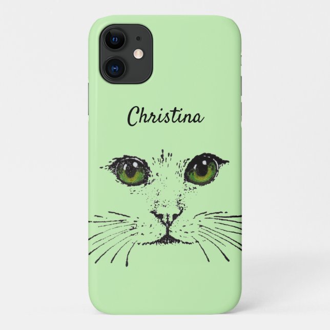 Illustration in Schwarz von Cat Face Whiskers Gree Case-Mate iPhone Hülle (Rückseite)