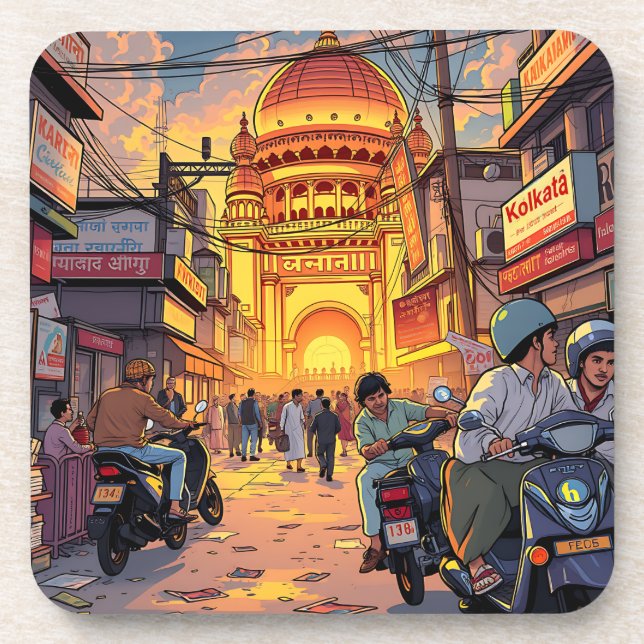Illustration Indiens | Kolkata Getränkeuntersetzer (Vorderseite)