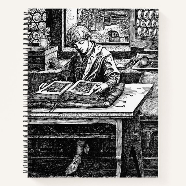 Illustration Junge liest 1914 Vintage Notizbuch (Vorderseite)