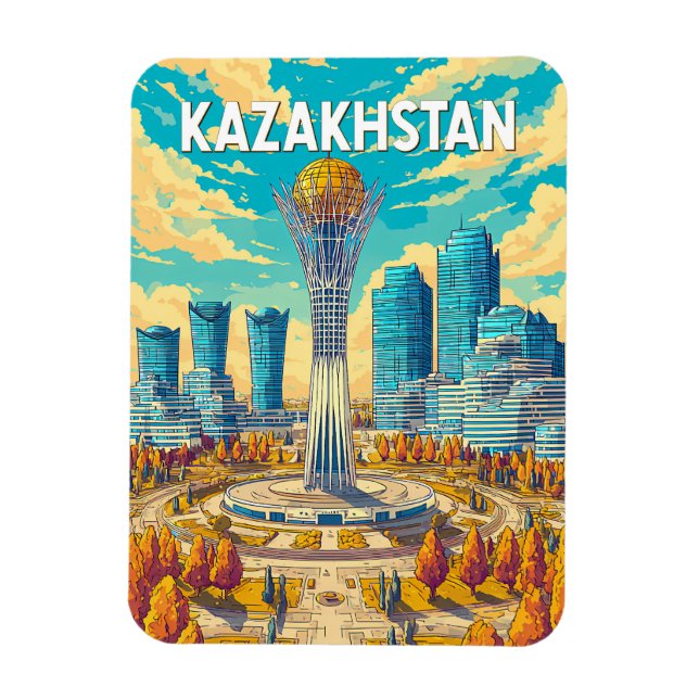 Illustration Kasachstan Reise Kunst Vintage Magnet (Vertikal)