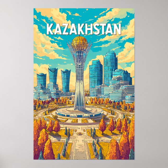 Illustration Kasachstan Reise Kunst Vintage Poster (Vorne)