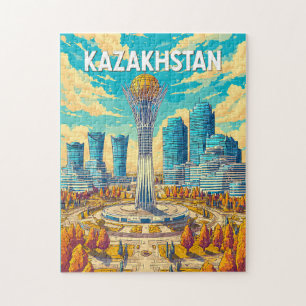 Illustration Kasachstan Reise Kunst Vintage Puzzle