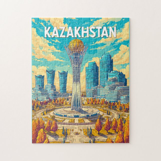 Illustration Kasachstan Reise Kunst Vintage Puzzle (Vertikal)