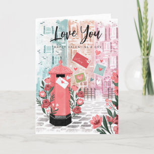 Illustration London City Street Mailbox Valentine Feiertagskarte