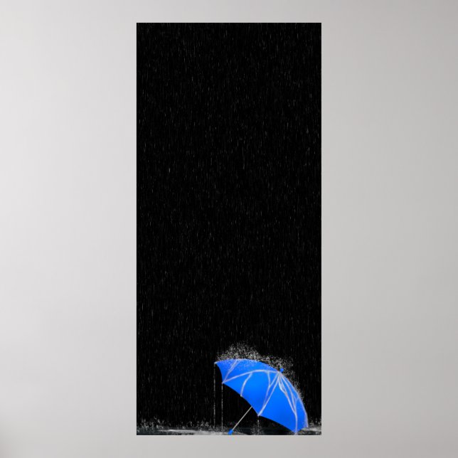 Illustration Lost Blue Umbrella in Regen Poster (Vorne)