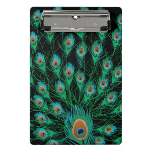 Illustration mit Pfau-Federn auf Schwarzem Mini Klemmbrett