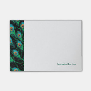 Illustration mit Pfau-Federn auf Schwarzem Post-it Klebezettel