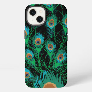 Illustration mit Pfauenfedern auf Schwarz iPhone Hülle
