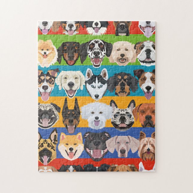 Illustration nahtlose Muster farbige Hunde Puzzle (Vertikal)