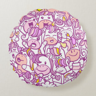 Illustration, Niedliche Einhorn- und Ponysammlung Rundes Kissen