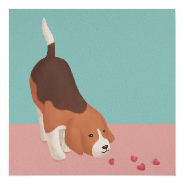 Illustration niedlicher Beagle und Herz Poster (Vorderseite)