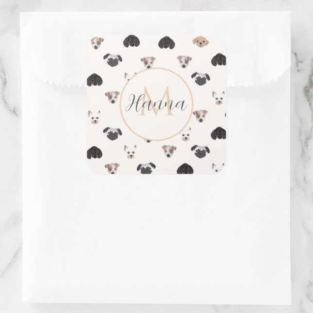 Illustration niedlicher Hunde Quadratischer Aufkleber (Tasche)