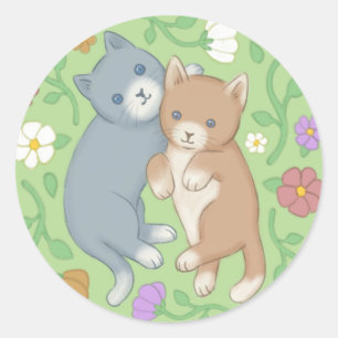 Illustration niedlicher Katzen und Blume Runder Aufkleber