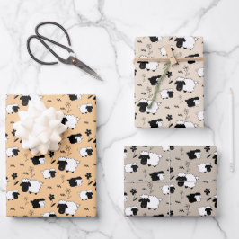 Illustration Niedlicher Schwarzweiß-Schafe Geschenkpapier Set