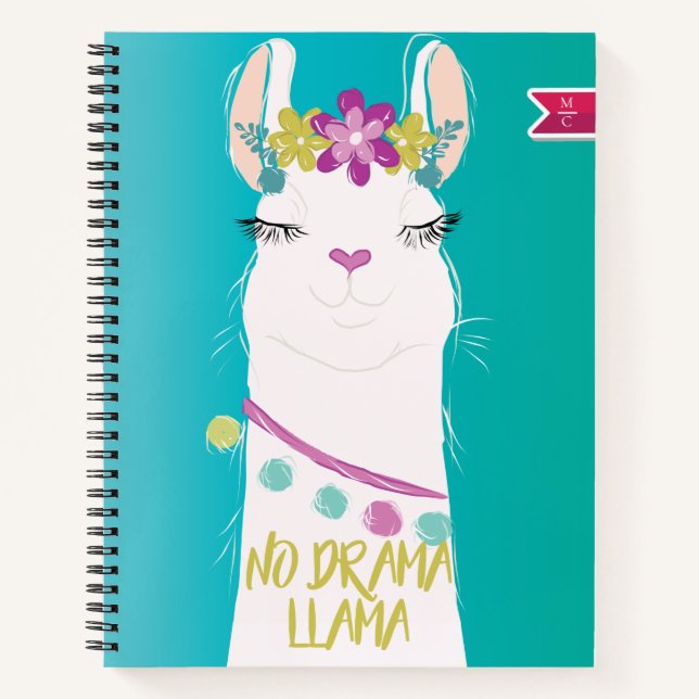 Illustration No Drama Llama Monogram Notizbuch (Vorderseite)