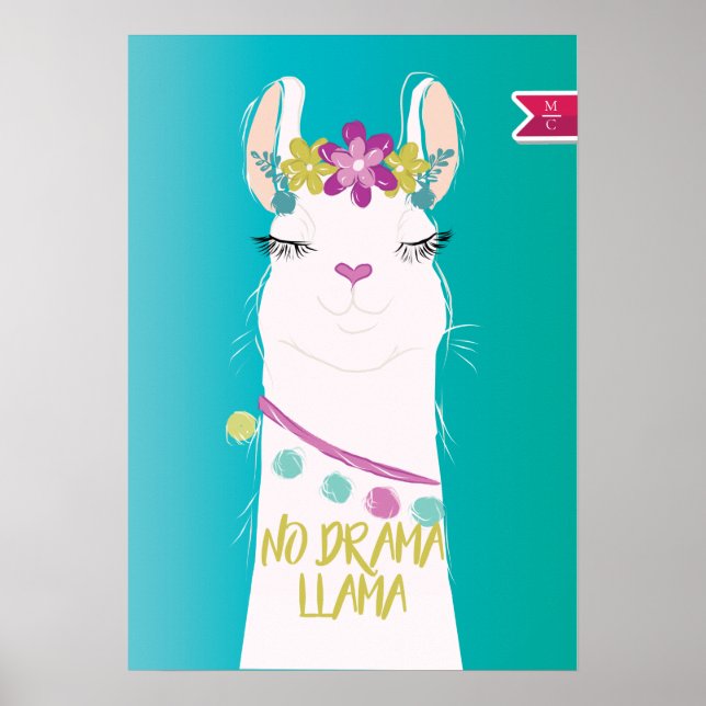 Illustration No Drama Llama Monogram Poster (Vorne)
