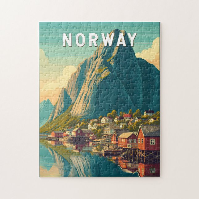 Illustration Norwegen Reise Kunst Vintage Puzzle (Vertikal)