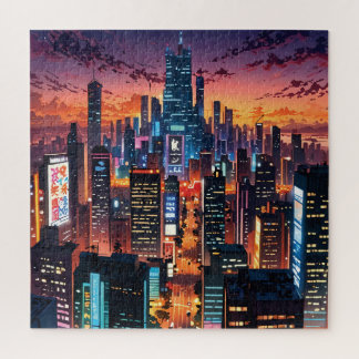 Illustration of a big city at night puzzle