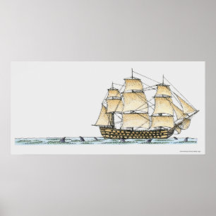 Illustration of late 18th century warship poster