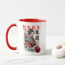 Illustration of Samurai with Japanese Stamp Tasse