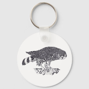 Illustration of Sparrow Hawk on button Keyring Schlüsselanhänger
