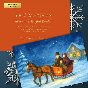 Illustration One Horse Open Sleigh Ride Family Folien Feiertagskarte