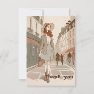 Illustration Paris Girl Delicate Pastel Vielen Dan Karte