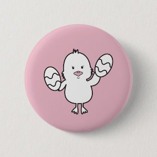 Illustration Pastel Pink Niedlich Osterküken & Eie Button
