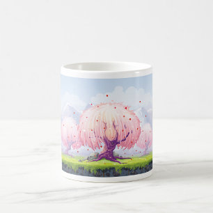 Illustration rosa Bäume Kaffeetasse