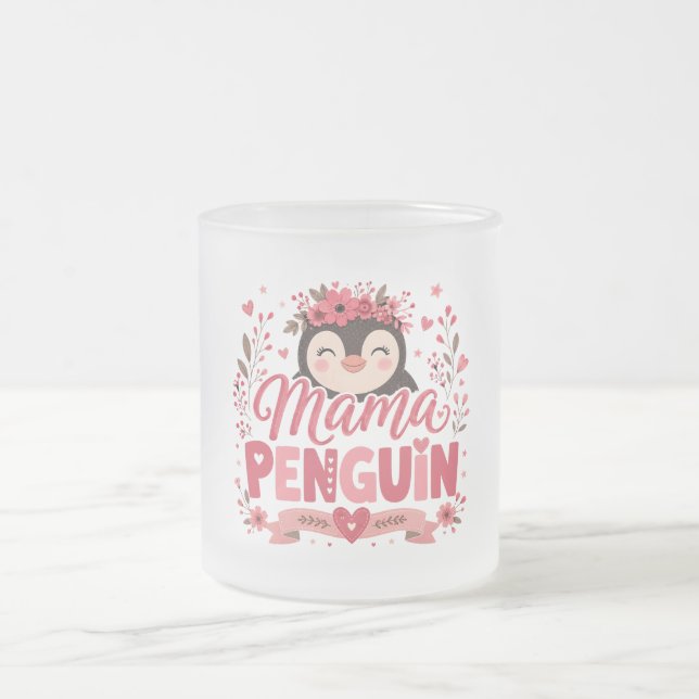 Illustration rosa Pinguin-Mama Mutterliebe Mattglastasse (Mittel)