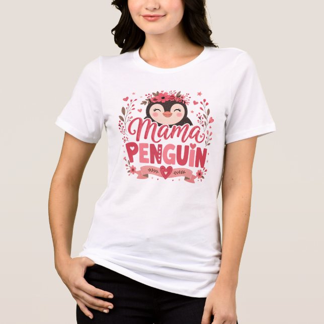 Illustration rosa Pinguin-Mama Mutterliebe Tri-Blend Shirt (Vorderseite)