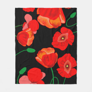 Illustration rote Mohnblumen auf schwarzem Hinterg Fleecedecke