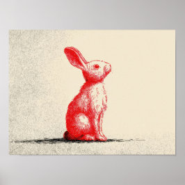 Illustration Roter Hase - Minimalistischer Vintage Poster