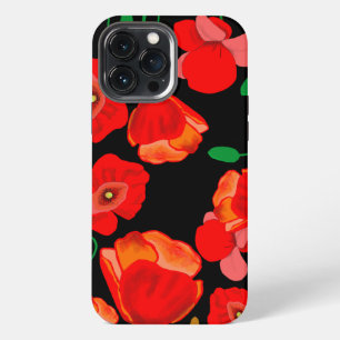 Illustration roter Mohn auf schwarzem Hintergrund  iPhone 13 Pro Max Hülle