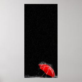 Illustration Roter Regenschirm in Regen verloren Poster