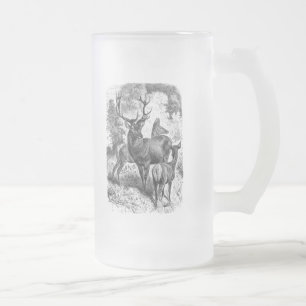 Illustration Rotwild 1800er Jahre Hirsch Ricke Kit Mattglas Bierglas