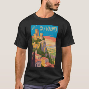 Illustration San Marino-Burg Reise Kunst Vintage T-Shirt