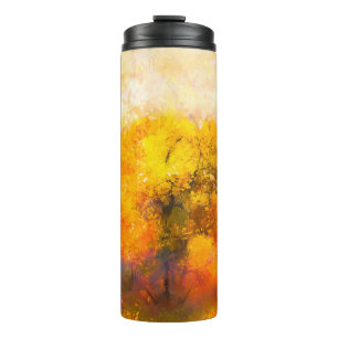 Illustration sanfte farbenfrohe Herbstlandschaft.  Thermosbecher