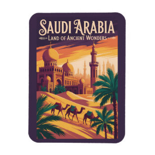 Illustration Saudi-Arabien Wüsten Reise Kunst Retr Magnet