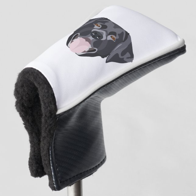 Illustration schwarz Labrador Retriever mit Lächel Golf Headcover (3/4 Vorderseite)