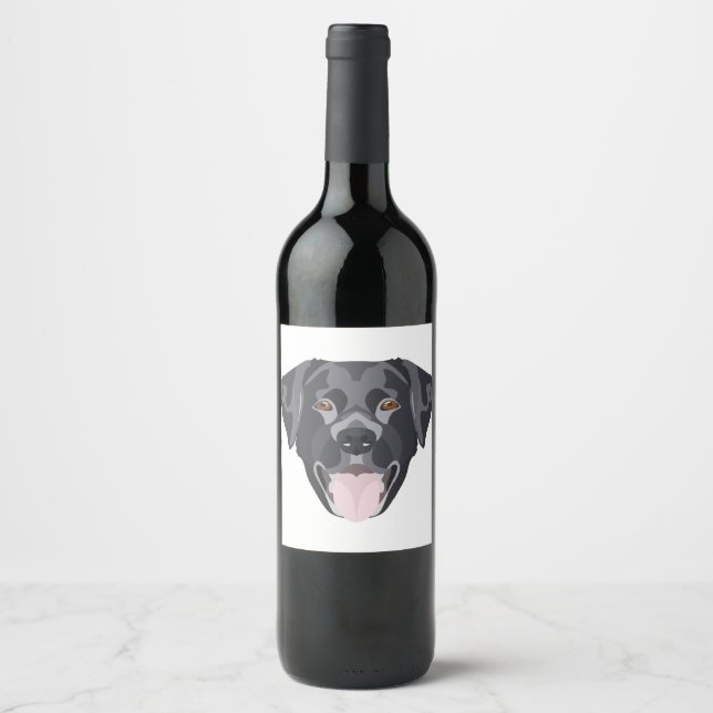 Illustration schwarzer Labrador Retriever mit Läch Weinetikett (Vorderseite)