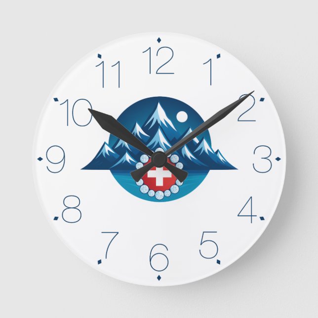 Illustration Schweizer Alpen Runde Wanduhr (Vorderseite)