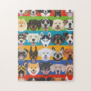 Illustration seamless pattern colorful dogs puzzle
