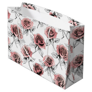 Illustration Stil rosa Rosen zum Valentinstag Große Geschenktüte