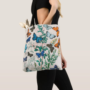Illustration Tote Bag mit Vintage-Schmetterlingen 