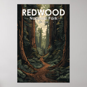 Illustration Trail im Redwood-Nationalpark Vintage Poster