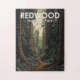 Illustration Trail im Redwood-Nationalpark Vintage Puzzle