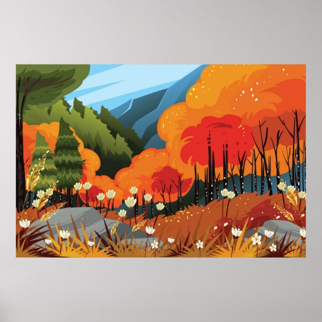 Illustration über die Landschaft des hellen Herbst Poster (Vorne)
